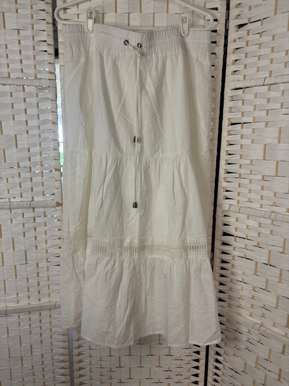 FRYE AND CO. White Tiered Maxi Skirt with Crochet Trim